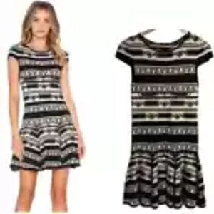 Alice + Olivia Drop Waist Sweater Dress Geometric AZTEC BOHO Pattern Sz M NWT